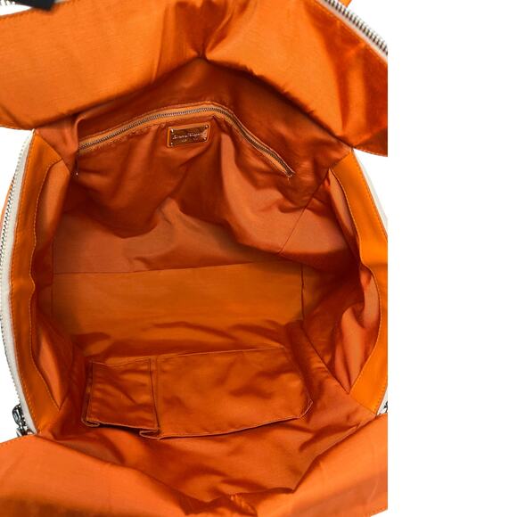 Salvatore Ferragamo Woven Canvas Leather Tote Bag Orange Trim Italy - Picture 9 of 13
